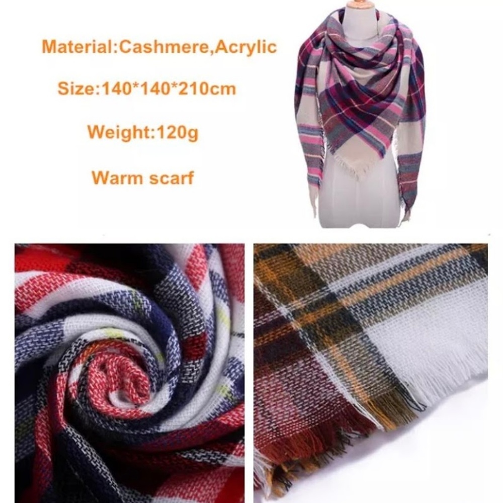 BLACK & TAN Plaid cashmere triangle scarf - Picture 5 of 6